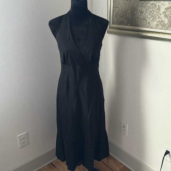 J. Crew Embroidered black 100% cotton halter midi dress Sz 6 - Picture 1 of 8